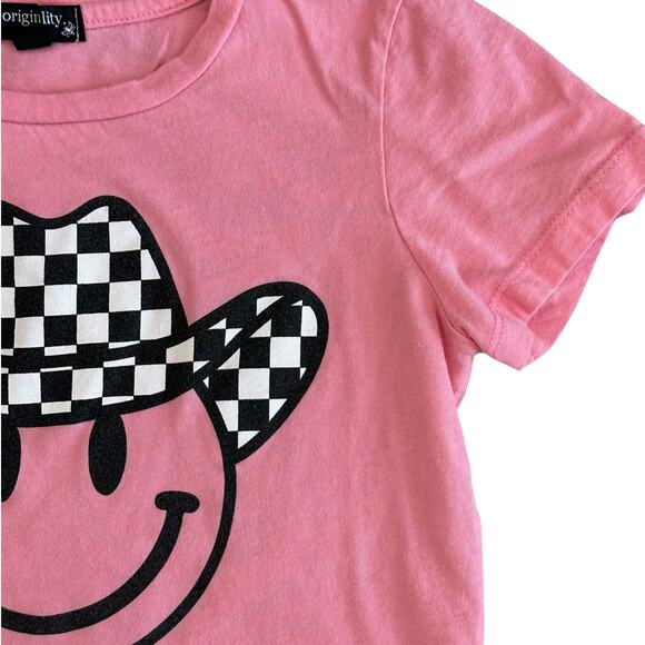 ORIGINALITY Girls Pink Checkered Smiley Face Tee Size Medium - Picture 2 of 4